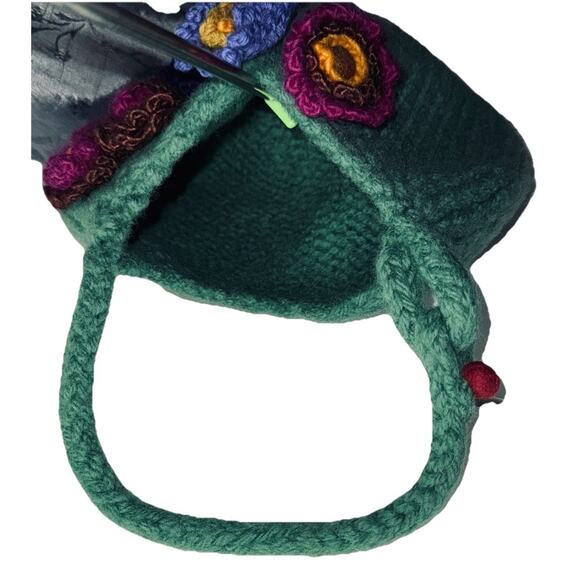 Handmade Wool Crochet Round Bubble Handbag Fairy 3D Flower Green Colorful Small - Picture 4 of 4